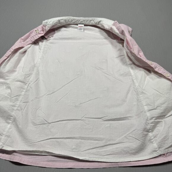 Gymboree Pink Striped Puppy Dog Bow Button Front Shirt Dress Girls Size 6 Golden - Picture 6 of 7